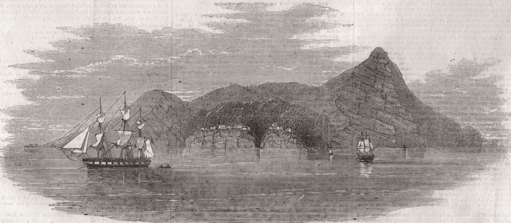 UK. Pitcairn Islands. Pitcairn's island-sketched from HMS Amphitrite 1856